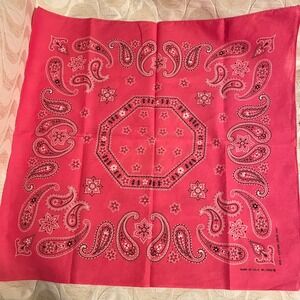 Pink vintage paisley "fast color" cotton bandana western made in the USA 20"